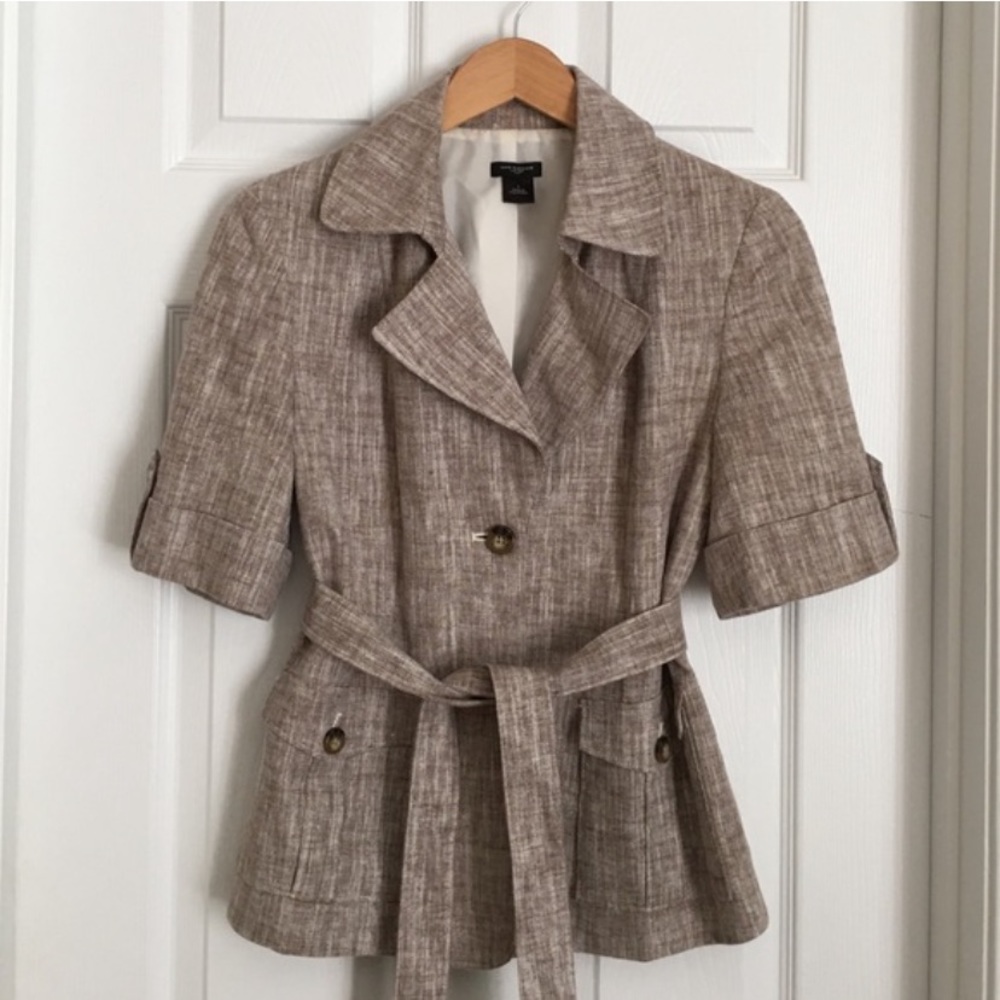 Ann Taylor Chic Cropped Belted Linen Waist Jacket Size 4